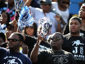 Football game day crowd.