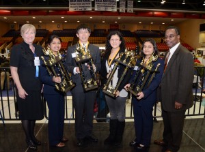 Top winners during the Miss. State Science and Engineering Fair are second from left, Marina Ali, a senior at St. Andrews Episcopal, 1st ISEF Alternate; Taide Ding, senior at Oxford High School, 2nd ISEF Alternate ISEF; Manuella Portilla, sophomore at Cleveland High School, ISEF finalist and Shreya Mathur, senior at Oxford High School, and a ISEF finalist. The winners will attend the International Science and Engineering Fair.