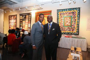 Myles poses for photo with Dr. Lawrence Potter, dean of JSU College of LIberal Arts