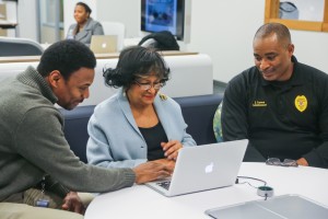 JSU President Carolyn W. Meyers 'gets connected' at grand opening of Innovate, a center for faculty to create and disseminate digital content.