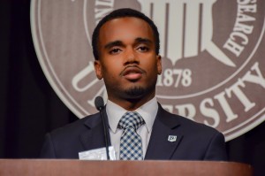 JSU senior marketing major Rashad Sayles competed in the oratorical contest during the annual Men of Color Conference.
