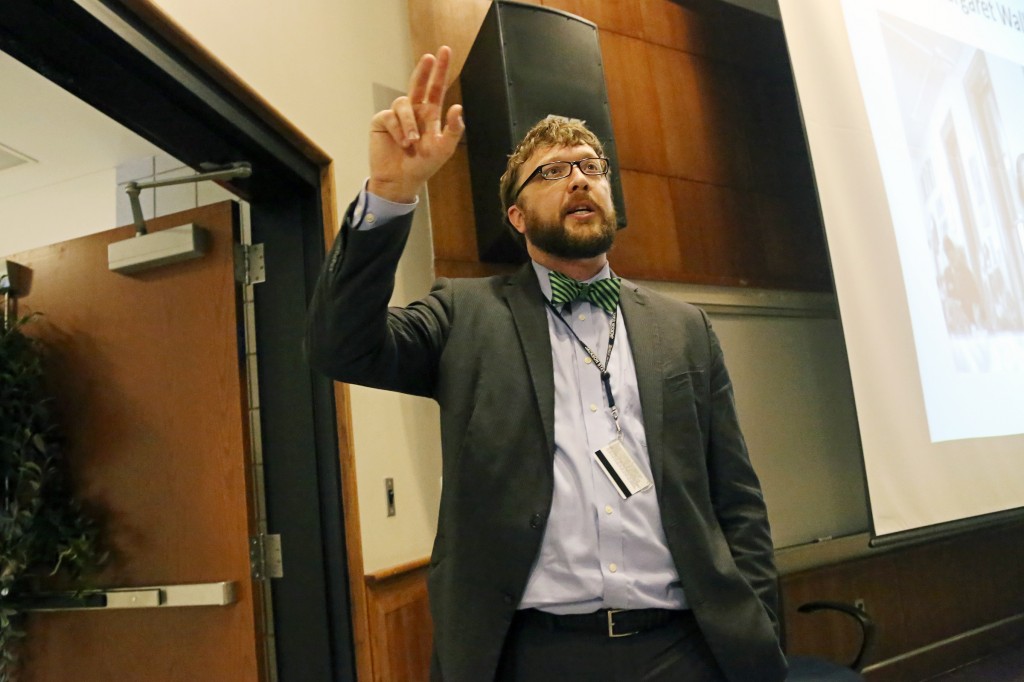 Dr. Robert Luckett, director of the Margaret Walker Center for the Study of the African American Experience, electrified the audience with the achievements of JSU’s most prominent poet, novelist, essayist and professor at a Founders Day talk, Oct. 21, 2014. (Photo by Charles A. Smith)