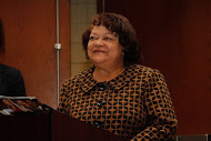 Dr. Mary White, JSU interim vice president of Institutional Advancement and chair of Entrepreneurship and Development, greets guests during the College of Business alumni panel.