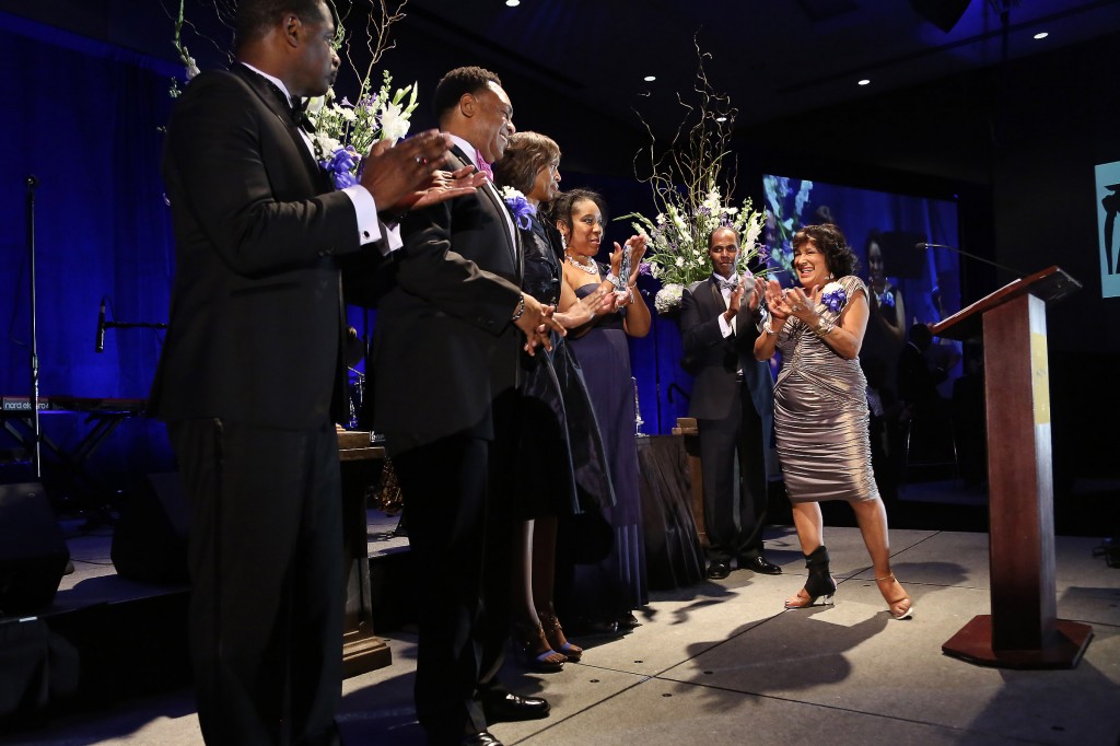Celebrating at the Black Tie Gala are (from left): Dr. Steve Smith, director. Alumni Affairs, state Sen. Kenny Wayne, state Rep. Angela Cockerham, Yolanda R. Owens, National Alumni Association president, and Terry Woodard, National Alumni Association immediate past president, with JSU President Dr. Carolyn W. Meyers. (Photo by Charles A. Smith, JSU)