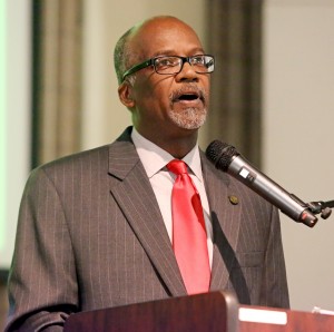 Jackson State University Band Director Dowell Taylor is being honored as a 2014 Mississippi Humanities Teacher Award winner, shown here accepting the award designation Nov. 7, 2014, at Jackson State University. (Photos by Charles A. Smith)