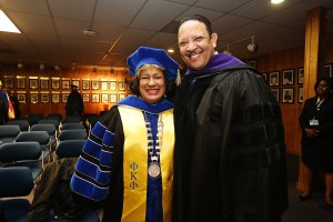 President Carolyn W. Meyers welcomes commencement speaker and National Urban League President Marc Morial to Jackson State University.