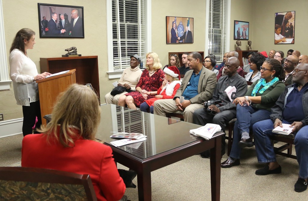 Carolyn Brown has published Song of My Life (University Press of Mississippi), the first biography of Margaret Walker. Shown speaking at the Walker Center at JSU, Dec. 5, 2014. (Photos by Charles A. Smith, JSU)