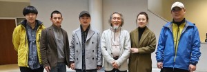 Dr. Dong Hun Chung, head professor in the Department of Ceramics and Doctoral Program at WonKwang University in Korea, second from right, led a delegation of arts scholars from China to JSU on Thursday, Jan. 15, 2015. From left: Zhou ZiXi, Wang Xing Quing, Fang Man, Chung, Zhang Bo, and Chen Shi. (Photo by Anissa Hidouk, JSU)