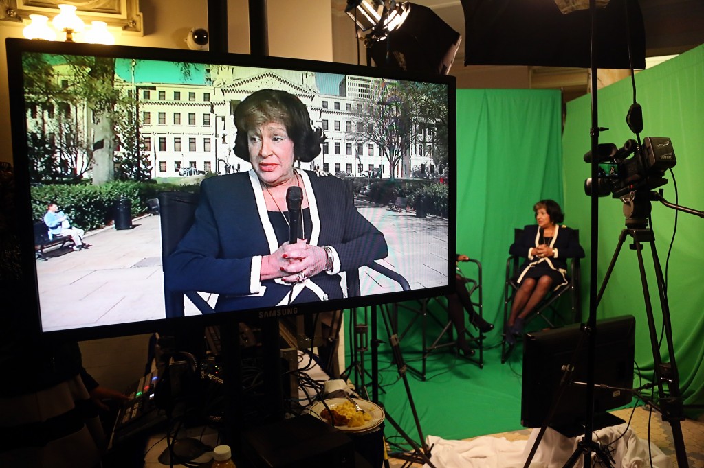 Jackson State University President Carolyn W. Meyers is interviewed about legislative matters at JSU Day at the Capitol, Jan. 8, 2015. (Photo by Charles A. Smith, JSU)