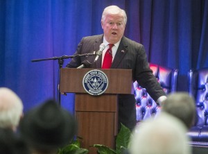 Former Gov. Haley Barbour speaks about Hurricane Katrina on Feb. 12, 2015. (Photo by Charles A. Smith, JSU)