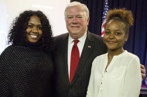 Phylana Adams (right), a freshman in chemical engineering, and Taylor Turley (left), a freshman in chemistry, are among the first Toyota-Haley Barbour Scholarships students at Jackson State University. (Photo by Charles A. Smith, JSU)