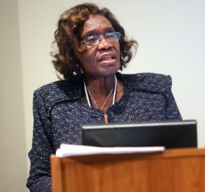 Dr. Evelyn J. Leggette, associate vice president for Academic and Student Affairs, moderated a panel discussion on the democratization of the Internet, Feb. 26, 2015. (Photo by Charles A. Smith, JSU)
