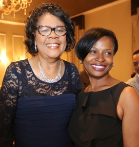 Dr. Elayne Hayes-Anthony (left) visits with Shelia Byrd, communications director at City of Jackson Mayor’s Office, during a reception in Anthony’s honor at The Capitol Inn in Jackson, Tuesday, April 7, 2015. (Photo by Charles A. Smith, JSU)