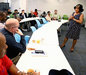 President Carolyn W. Meyers welcomes Mississippi universities’ chiefs of police, law enforcement and emergency personnel to Jackson State University on Wednesday, April 15, 2015, for the first IHL Partners in Preparedness Conference. (Photo: Charles A. Smith, JSU)