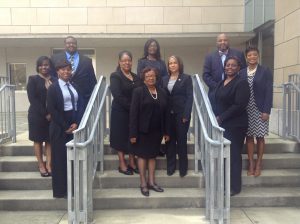 JSU’s Institutional Data Manager and Staff Senate President Dr. Rosella Houston, back middle row, joins inductees into the 2015 Leadership Institute. They include: Brenda Johnson (CSET Dean’s Office); Latanya Moore (Residence/Housing); Galina Bennett (Undergraduate Studies/Student Retention Services); Nicole Gholar-Harris (Title III); Henry Thompson (OCE/MJCPC); Dr. Lucille Green (School of Lifelong Learning); Latasha Brown (Lottie W. Thornton Early Childhood Center/Elementary & Early Childhood Education); Jerrica Frierson (Undergraduate Admissions); Jackie Nash (Latasha Norman Center-Counseling Services/Division of Academic and Student Affairs); and Frederick Hadley (Academic Affairs/Community College Relations-JSU Madison).