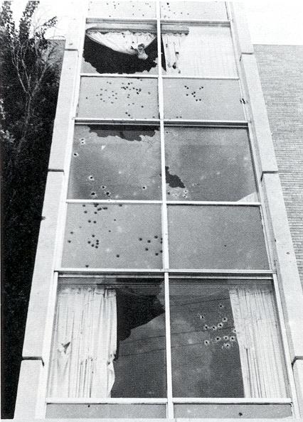 Forty law enforcement officers with the Jackson Police Department and Mississippi State Highway patrolmen fired more than 140 rounds into Alexander Hall on the campus of Jackson State College (now Jackson State University) during a 30-second barrage that shattered windows and penetrated the interior. Two people were killed and 12 injured by gunfire.