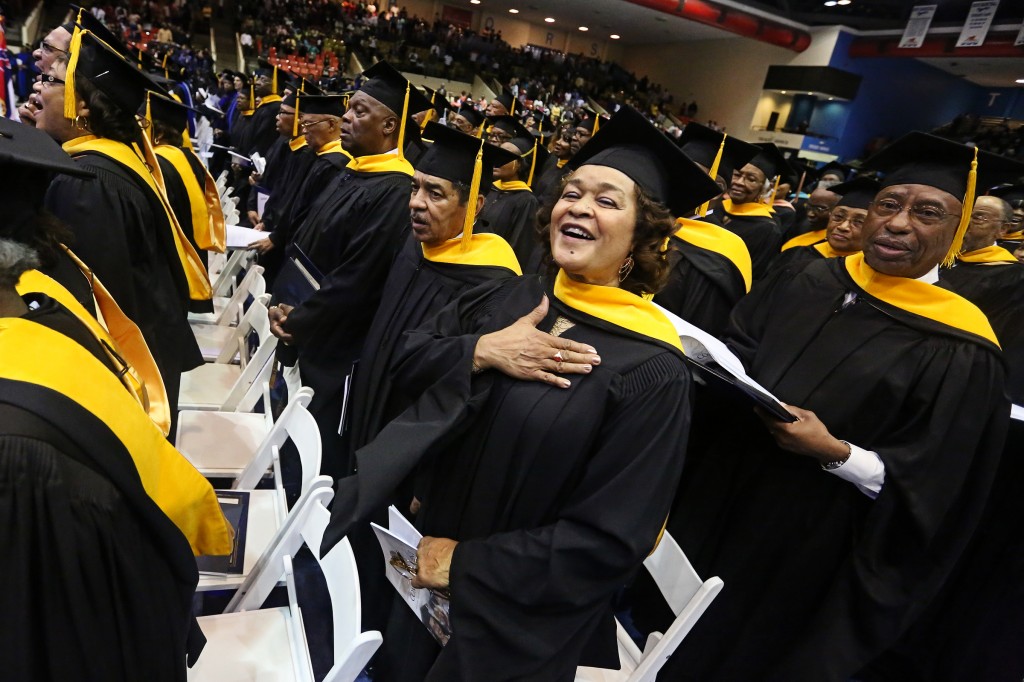 The Class of 1965 celebrate receiving their golden diplomas during the 2015 Spring Graduate Commencement exercises at Jackson State University on Friday, May 1.
