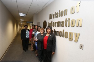 Interim Vice President for Institutional Advancement Dr. Mary M. White (second from front) acknowledges the Division of Information Technology led by Dr. Deborah Dent (front) for its successful United Way Campaign.