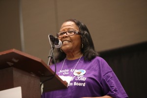 Estella Pyfrom spoke about her mobile learning center. She joined Florida youths, who traveled to Jackson for the summit via Estella's Brilliant Bus. (Photo by Charles A. Smith/JSU)