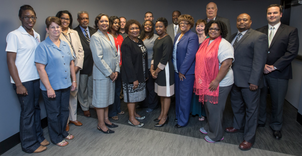 The inaugural class of JSU’s Institute of Government’s Public Management and Leadership Certificate Program assembles with community leaders who will serve as faculty instructors for the 16-week leadership program. (Photo by Deontae Williams/JSU)