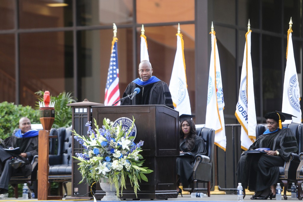Mississippi state Sen. Derrick Simmons, keynote speaker for JSU’s 138th Founders Day celebration, urged the university to develop, train and graduate students, whom he referred to as diamonds in the rough. (Photo by Charles A. Smith/JSU)