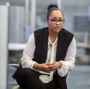 Jessica C. Thorpe, manager of corporate communications for Verizon discusses the importance of Verizon’s initiative to engage minority males in STEM. (Photo by Charles A. Smith/JSU)