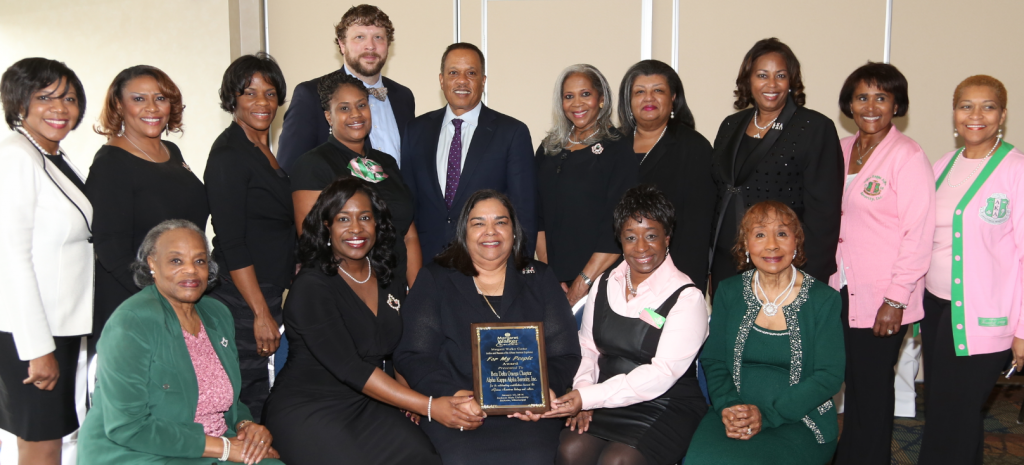 Members of Alpha Kappa Alpha sorority – along with journalist Juan Williams and JSU’s Dr. Robert Luckett, director of the JSU’s Margaret Walker Center – were among honorees receiving the distinguished “For My People Awards” for their efforts addressing poverty, economic security and voter education. (Photo by Deontae Williams/JSU)