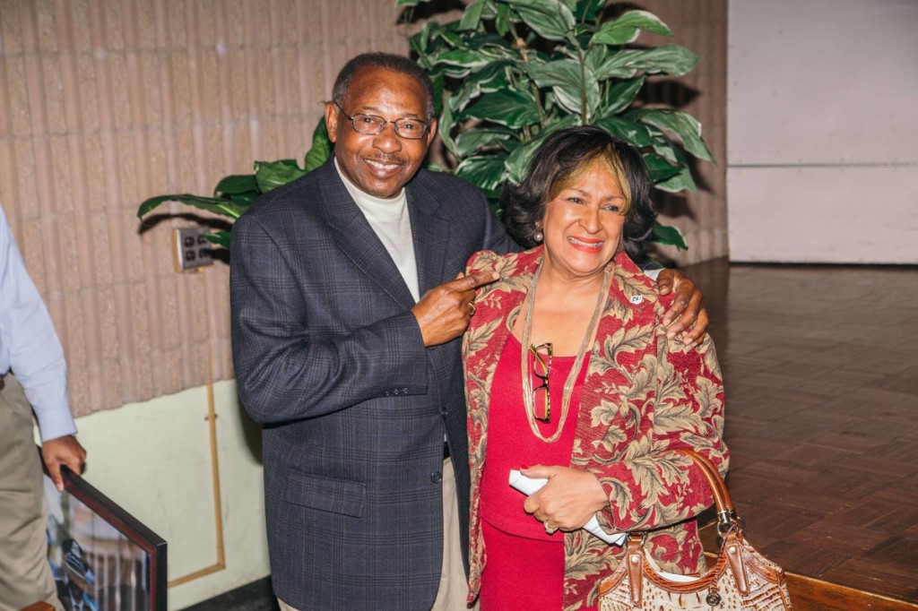 O’Neill Sanford and JSU President Carolyn W. Meyers celebrate his new position as director of bands. (Photo by Justin Hardiman/JSU)
