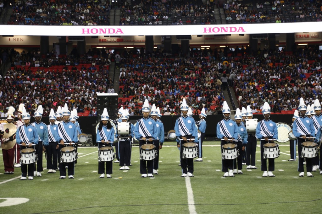 JSU’s drumline, known for its explosive performances, displays its extraordinary poise in the Georgia Dome. (Photo by Kentrice S. Rush/JSU)