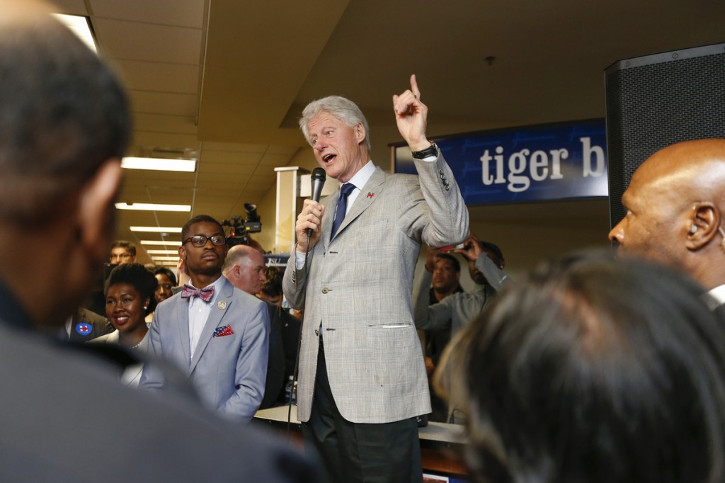 Former President Bill Clinton visits Jackson State University to woo votes for Hillary Rodham Clinton. Mississippi has 41 Democratic delegates up for grabs during Tuesday’s presidential primary. (Photo by Charles A. Smith/JSU)