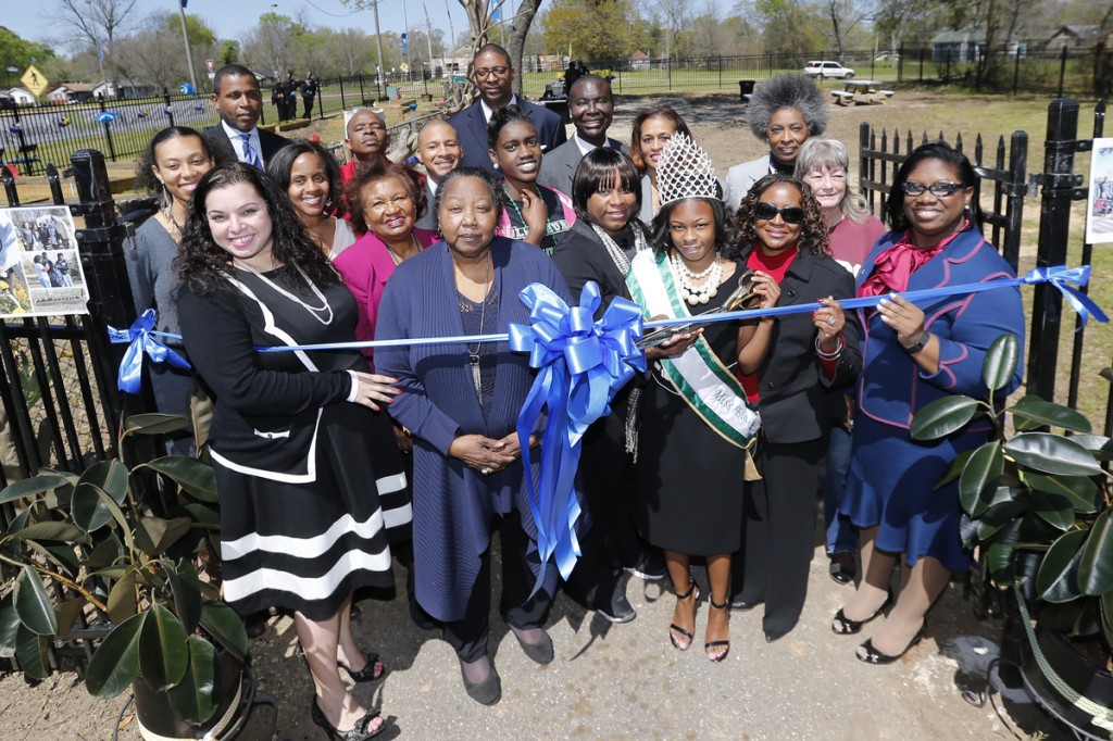 Supporters from Jackson State University, Blackburn Laboratory Middle School, volunteers and donors assembled for an official dedication of Blackburn’s community garden. (Photo by Charles A. Smith/JSU)