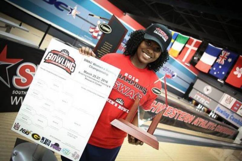 Junior, Briana Reid, named Most Valuable Bowler in SWAC Tournament.
