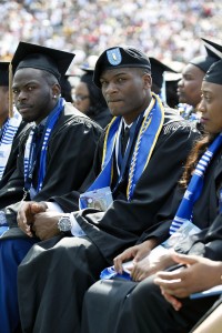 Graduate Deontae Greenfield, who earlier received his U.S. Army commission as a second lieutenant, basks in the excitement. (Photo by Charles A. Smith/JSU)