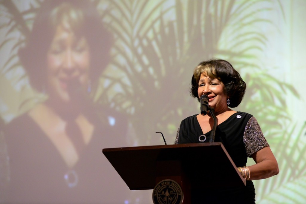 JSU President Carolyn W. Meyers offers her appreciation to the hardworking staff and faculty during the annual “One JSU Excellence Awards.” (Photo by Darek Ashley/JSU)