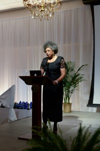 Dr. Glenda Windfield, assistant professor of Special Education, presents the award for Excellence in Customer Service/Personal Interaction. (Photo by Darek Ashley/JSU)