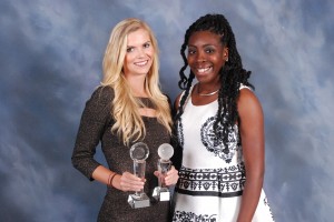 Women's Tennis MVP, Julie Angerman and Tennis Coach Lois Alexis.