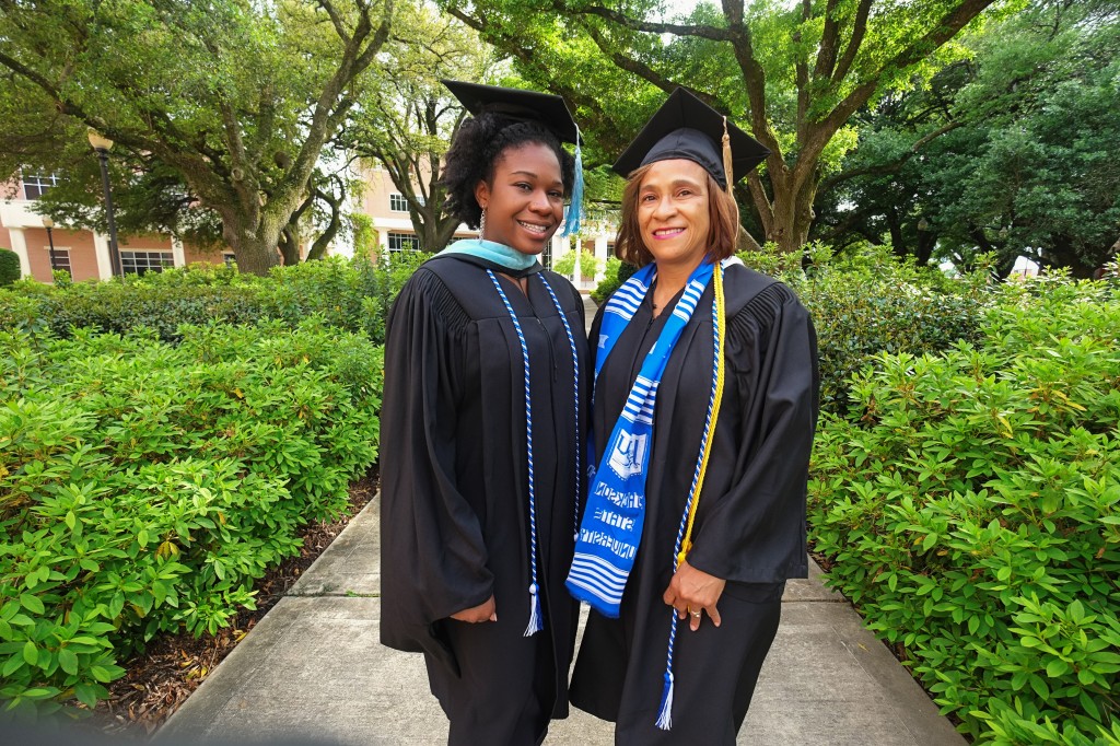 Aisha J. Nash (left) will receive her master of arts in teaching degree the same weekend that her mother, Jackie A. Nash will earn her bachelor of business administration in management degree from JSU. (Photo by Charles A. Smith/JSU)