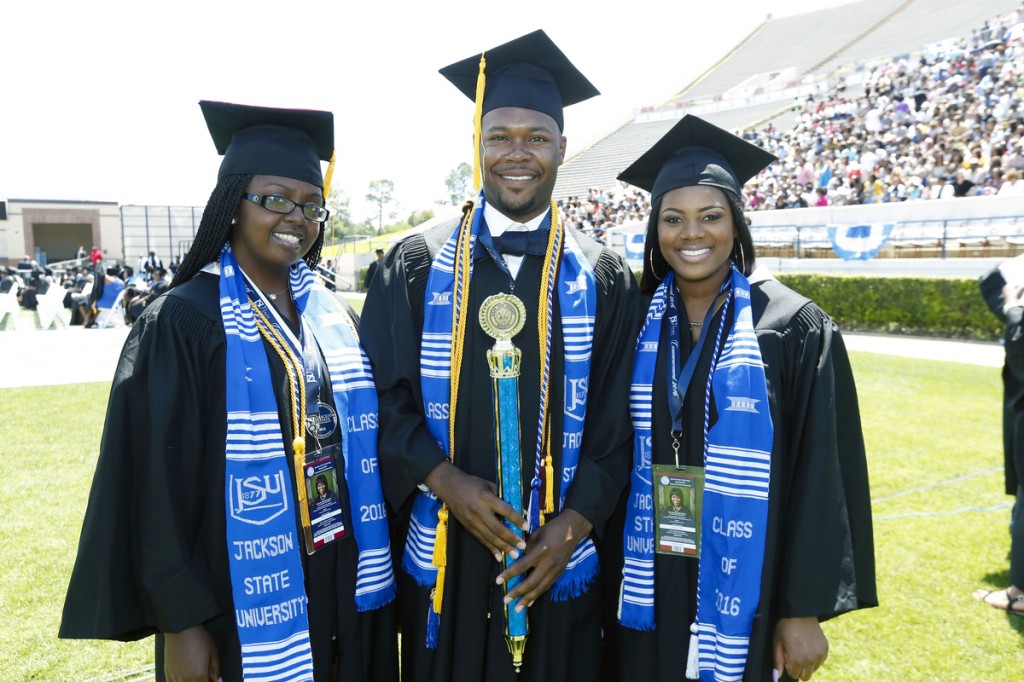 Members of the Jackson State University Class of 2016 celebrate commencement exercised held April 23 that featured First Lady Michelle Obama as the keynote speaker.
