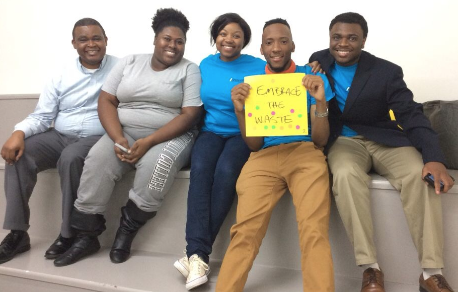 Using “biomethane digesters,” team members envision their “Embrace the Waste” project for targeting animal shelters and zoos throughout Mississippi for storing waste and harvesting methane fuel. The group includes, from left: Lee, Wells, Walker, High and McCoy.