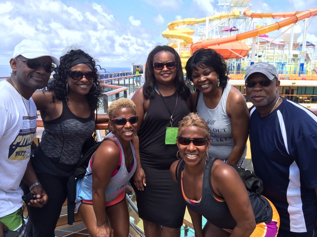 JSU relied on alums and supporters to reel in a big financial catch during the annual Tom Joyner Foundation Fantastic Voyage. Those aiding the institution included Dr. Dyrren Davis, left, a JSU supporter; Tarita Davis, a JSU alum and second vice president of the Jackson State University National Alumni Association; Elaine Davis, a JSU supporter; Pamela Alexander, director of community development for the Ford Motor Company Foundation who spearheaded the HBCU community challenge; Charmaine Davis, a JSU supporter; Shirley Fax, a JSU alum; and Darryl Pilate, a member of the JSU Development Foundation Board.