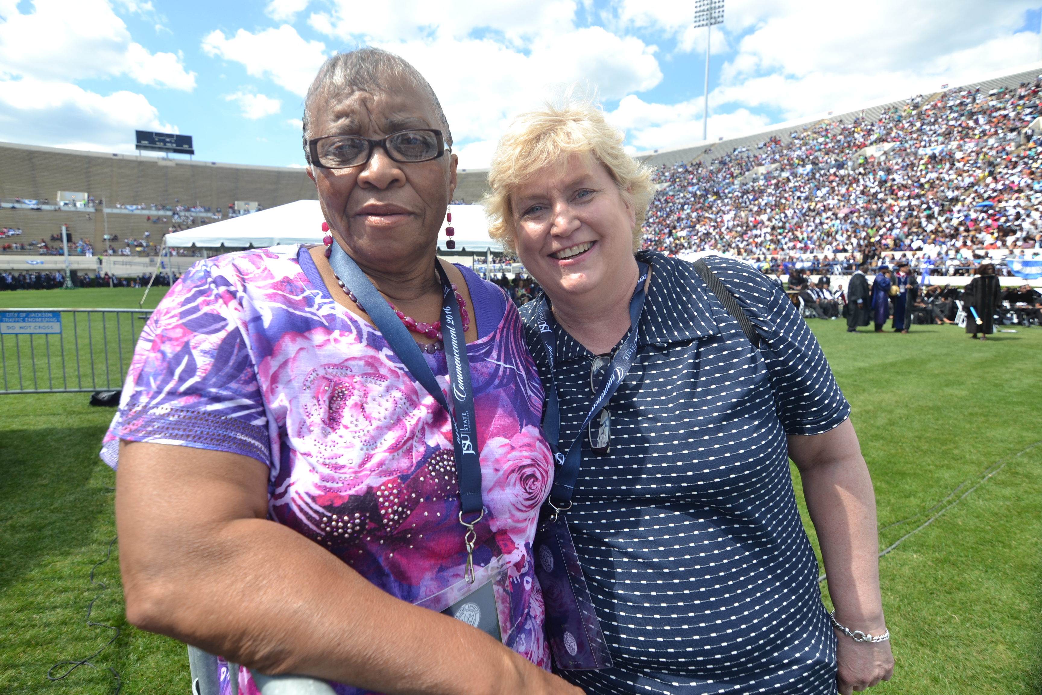 Tina Fortenberry, right, a native of Jackson but now a resident of Los Angeles, brought her family’s longtime housekeeper, Becky McQuarter, 80, of Jackson, to see Mrs. Obama. Seeing the first lady was on McQuarter’s bucket list. (Photo courtesy of by William H. Kelly III)