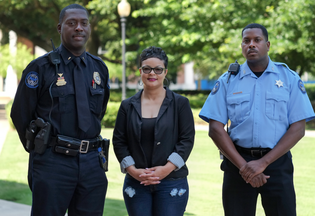 Jackson State University’s public safety officers recently completed training on a new system to improve the quality of incident reporting, among those in attendance were Lieutenant Lawrence Wiley, left, Carrie Hyche and James Walton. (Photo by Charles A. Smith/JSU)