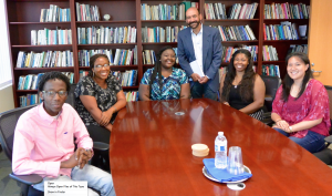 Leonard Ealy, left, junior, Jackson State University; Tamara Spikes, senior, Spelman College; Kayla Ballard, senior, Jackson State University; Dean Richard Arum, University of California Irvine; Brittany Foreman, senior, Jackson State University; Dr. Connie Kang, University of California Irvine (Photo submitted by UCI)
