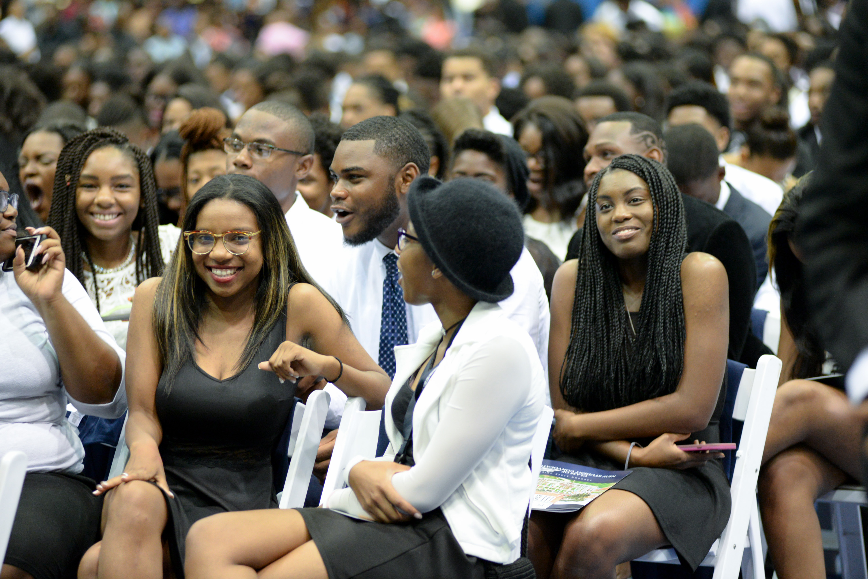 Students representing all areas of the country display their excitement as they prepare for the annual convocation. (Photo by Darek Ashley/JSU)