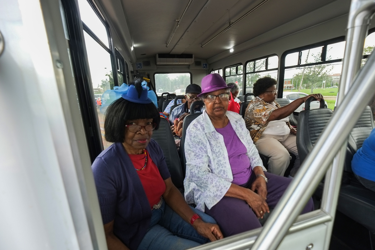The Johnnie Champion Senior Citizen Multi-Purpose Center, located off Hattiesburg Street and in the Washington Addition, transport residents to the Crop Drop site in the parking lot in front of Blackburn Laboratory Middle School. (Photo by Charles A. Smith/JSU)