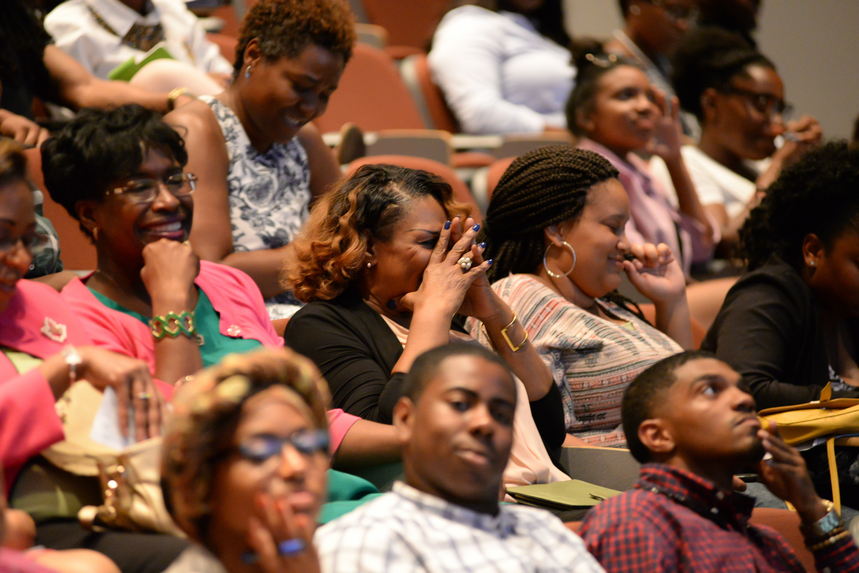 The political theatrics of the first presidential debate between Clinton and Trump evoked shock and laughter during the public forum inside the auditorium of Jackson State University’s College of Liberal Arts. (Photo by Darek Ashley/JSU)