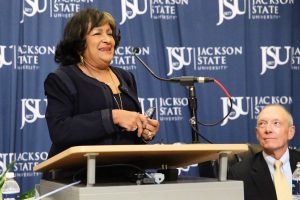 JSU President Carolyn W. Meyers said, “This partnership between the professionals at Jackson Public Schools and Jackson State University is so special because it stands to make differences that you’ll be able to see immediately.” (Photo by Charles A. Smith/JSU)