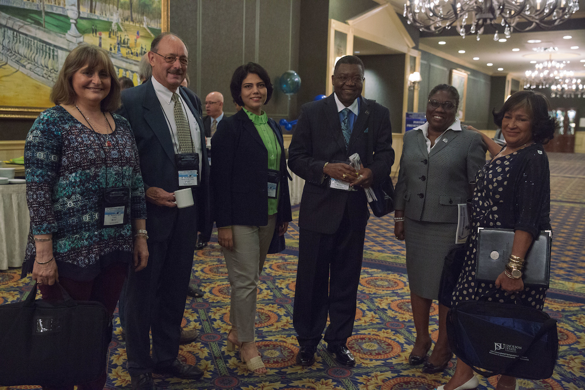 JSU President Carolyn W. Meyers joins faculty and guests at the annual symposium. The session includes topics on Big Data, radiation and cancer. Photo by Justin Hardiman/JSU.