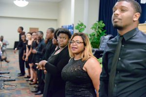 The MADDRAMA performance troupe gives a rousing tribute to each of the inductees. (Photo by Darek Ashley/JSU.)