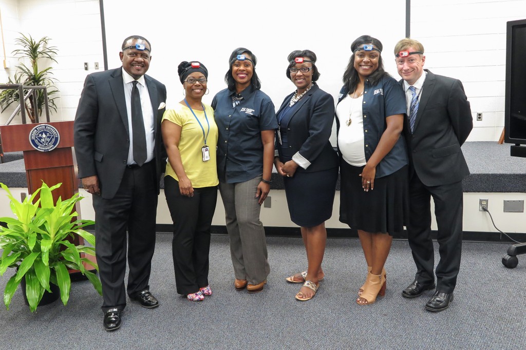 Dr. Daniel Watkins, dean of the College of Education and Human Development; Elis McBride, special projects coordinator for the City of Jackson; Leontyne Snell, project coordinator for JSU Kids Kollege; Dr. Tamika Bradley, interim associate dean of the College of Education and Human Development; Tierra Strong, program director of the JSU Kids Kollege; Dr. Juette Bingham, interim associate dean in the College of Education and Human Development; (Photo by Charles A. Smith/JSU)